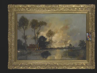 Paisagem com casa de campo e riacho (óleo sobre tela)