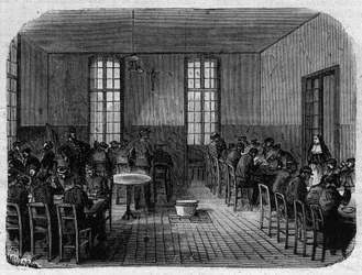パリの亡命者サント・アンヌ（Sainte-Anne）：食堂 - 「Le Journal Illustrée」のエングレービング