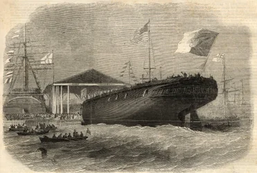 ライムハウス（ロンドン）で行われたポルトガルのコルベット「サグレス」の進水式。6月5日付の「The Illustrated London News」に掲載された図版