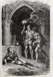 Leon (Leone) delivre Roger (Ruggero, Ruggiero) - Ludovico Ariostoの "Roland furieux" (Orlando furioso) (16世紀)からの1851年のエングレーヴィング、通称「アリオスタ」 - Tressan伯爵がイタリア語から翻訳し、Gustave Harvarが出版した版。