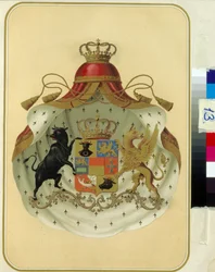 Les armoiries des francs macons de la Grande Loge de Suede Norvege. (スウェーデン ノルウェーのフリーメーソンのグランド ロッジの紋章)。 匿名作品、リトグラフ。 ロシア国立図書館、モスコウ。