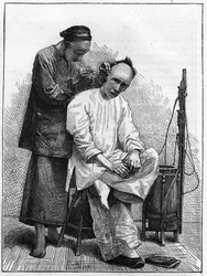 19世紀の中国の生活。旅する床屋さん