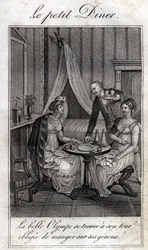 小さなディナー。フランスの文学者であり、革命家でもあったオリュンペ・ド・グージュ（1748-1793）と彼女の友人の一人であるセリーヌ。