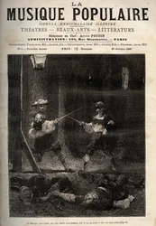 マドモアゼル・モーパン（ジュリー・ドービニー）（1670-1707）、フランスの歌手、彼女の決闘の一つの最中 - 挿絵入り週刊紙「La musique populaire」の版画 - 1882