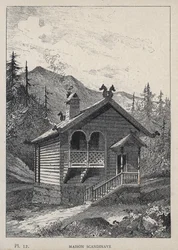 スカンジナビアの家 - 1889年の「1889年万国博覧会における人間の居住に関する歴史」（Charles GARNIER氏著）に掲載されている1889年の彫刻。