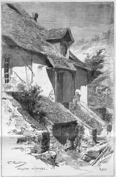 フランスの作家、ジョージ・サンド（Aurore Dupin, Baroness Dudevant）（1804-1876）の家は、フランスのクルース川沿いのガルジレス（インドール）にある。Le Monde Illustre "に掲載された版画。