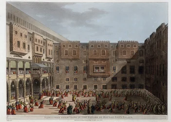 ムラード・ベイ宮殿の中庭で練習するマムルークたち - "Views in Egypt, Palestine and other parts of the Ottoman Empire" より