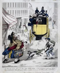 オムニバスを逃した男のプレス機。1840年頃に作られた漫画