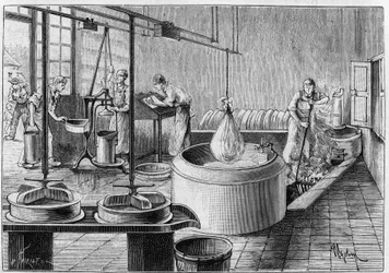 グリュイエールの製造：近代的なチーズ工場。1891年9月19日付の「La Nature: revue des sciences et de leurs applications aux arts et a l