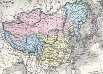 中国と日本の地図。19世紀の半ばに