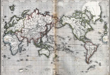 世界の地図。イタリア。19世紀中頃のエングレーヴィングです。