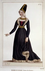 フランスの女王マリー・ダンジュー（1404-1463）は、シャルル7世の妻。1830年のエングレーヴィング。