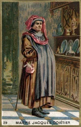 ルイ11世の第一医師であるマスター・ジャック・コチエ。19世紀のクロモリトグラフ。