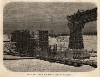建設中のメタ橋（ウクライナ）。ウィリアム・ヘップワース・ディクソンが1869年に発表した「自由なロシア」を説明するためのエングレーヴィング。セルバ・コレクション。