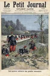 大演習での軍用自転車乗り。1896年9月20日の「Le petit journal」に掲載された版画。セルバのコレクション。