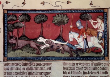 キツネ狩りのミニチュア（手稿fr.1297年 アンリ・ド・フェリエール作「モドゥス王とレシオ王妃の書」（14世紀