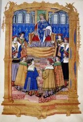 ルイ11世（1423-1483）と聖ミカエル騎士団の騎士たちを描いた15～16世紀のミニチュア。