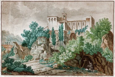 イタリアの修道院。(水彩画、1850年頃)
