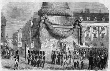 1864年8月15日の国民祭の朝、パリのヴァンドーム広場の円柱のたもと。『絵入り世界』所収の版画