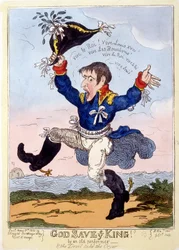 ナポレオン1世がルイ18世の出現を祝して「Vive le roi」を唱える-風刺画集「Napoleon 1er」にて
