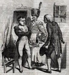 ナポレオン1世、ジャン・ニコラ・コルヴィサール（1755-1821）医師の前で 1852年に出版された "La Sante Universelle - Guide Medical des Families "に掲載された英語の彫刻。