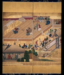 能：船弁慶（紙本、墨、色、金、六曲屏風）