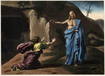 Noli me tangere: Saint Magdaleneへのキリストの出現。19世紀の匿名の彫刻。