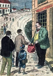 フランスにおける世俗学校と私立学校の対立 「Le pelerin」より風刺画 1912年3月24日 Collection privee
