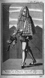 騎士の勲章。16世紀のフランスにおける聖霊のノビス（聖霊の騎士団）。これまでに設立された男女の安全で日常的な民兵の、軍事的な秩序や騎士の歴史」ではアッベから引用した版
