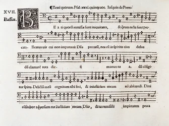 WillaertのBeati quorum psalm XIIIの譜面のページ（1538年