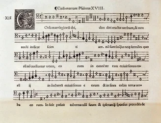 WillaertによるCoeli enarrant psalm XVIIIの楽譜のページ(1538年)