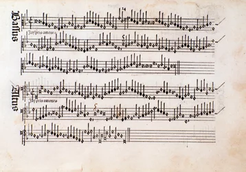 オッタビアーノ・ペトルッチの「Harmonice Musices Odhecaton」（1501年）の楽譜のページ。