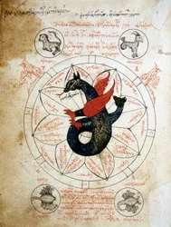 14世紀に書かれた占星術の論文「Astrologiae tabulae et cabalisticae」のページ。