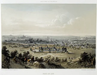 1620年のパリ、ショーモンの丘から見た全景-リトグラフ