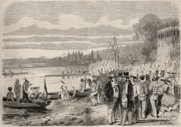パリのカヌー隊。1857年のRegates de Saint-Cloud（サン・クラウド）。1857年の「Le Monde illustrious」に掲載されたエングレーヴィング。個人蔵。