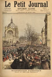 マダガスカルへの第200連隊出発のためのパリでの愛国的デモ。1895年3月24日、「Le petit journal」誌に掲載された版画。セルバのコレクション。