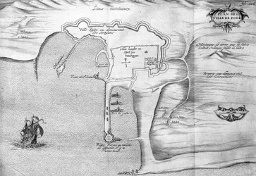 ロードス島（ロドス島）の平面図-1621年に国王の命により作成された「Voyage de Levant」の中で、1629年（ルイ13世ル・ジュストの時代）に編集されたもの。