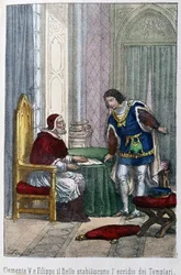 教皇クレメンス5世とフランス王フィリップ4世ベルは、テンプル騎士団の排除を決定した。