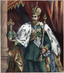 ロシア皇帝アレクサンドル3世（1845-1895）の足元の肖像 1892年のエングレーヴィング。