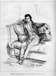 アレクサンドル・デュマ・ジュニア（1824-1895）26歳の時のフランス人作家の肖像。"Le Monde Illustré "に掲載されたエングレービング