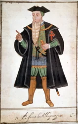 アルブケルケ(1453 - 1515)によるアルフォンス(アルフォンソまたはアフォンソ)の肖像。ペドロ・ヴァレット・デ・レセンダの手稿。16世紀の作品。
