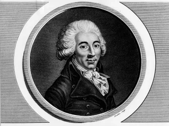 アルマン・ゲンソンヌ（1758-1793）の肖像。フランス革命の歴史的絵画全集（全3巻）」に掲載されているエングレーヴィング。1804.