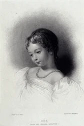 詩人ジョージ・ゴードン・バイロンの娘で、アンナ・ラブレースとなったオーガスタ・アダ・バイロン（1815-1852）の肖像。19世紀のエングレーヴィング。
