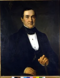スカラ座の初代館長、バルトロメオ・メレッリ（1793-1879）の肖像。19世紀の匿名の絵画。