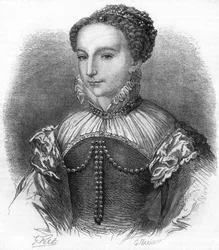 フランス王アンリ2世の妻、カトリーヌ・ド・メディシス（カテリーナ・ド・メディチ）（1519-1589）の肖像。19世紀のエングレーヴィング。