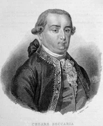 イタリアの法学者、ベッカリア侯爵チェーザレ・ボネサーナ（1738～1794）の肖像。