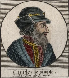 シャルル3世の肖像 - CHARLES III (879-929) - Charles the Simple - King of France, 893-923 - engraving from "Instruction sur l