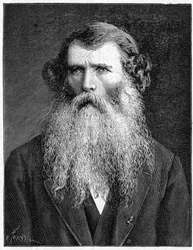 フランスの植物学者、シャルル・ヴィクトール・ノーダン（1815-1899）の肖像。1898年のエングレーヴィング。科学とその芸術・産業への応用についての批評。