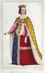 シャルロット・ド・サヴォワの肖像 1445 -1483 1461年から1483年までフランスの女王 1451年にルイ11世（ル・プルーデント）の花嫁 1830年の彫刻