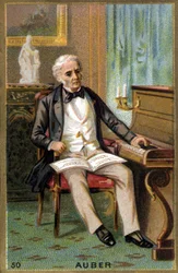 フランスの作曲家、ダニエル・フランソワ・エスプリ・オーベル（1782-1871）の肖像。19世紀のクロモリトグラフ。